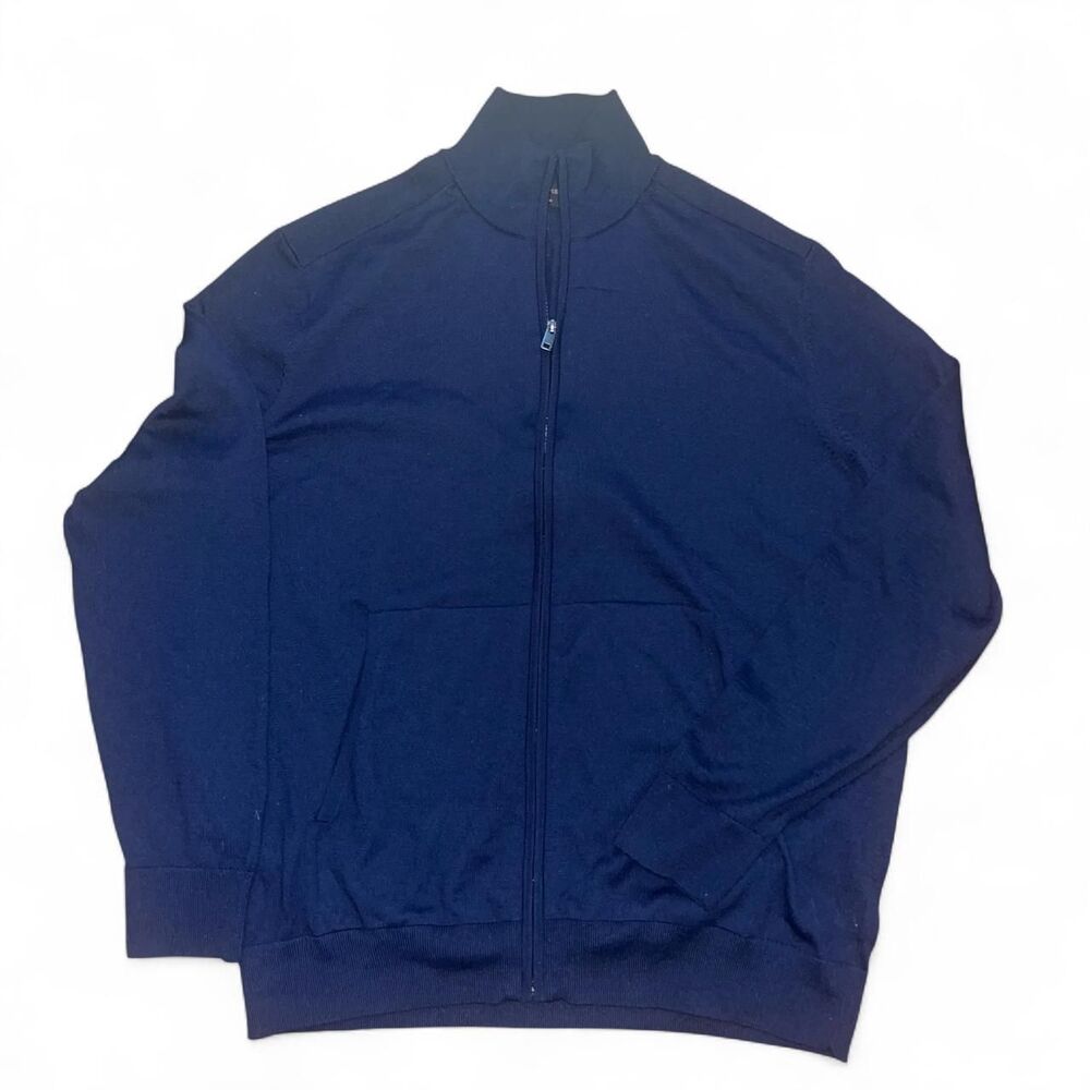 Banana Republic Men's Navy Merino Wool Blend Knit Zip Up Sweater SZ XL